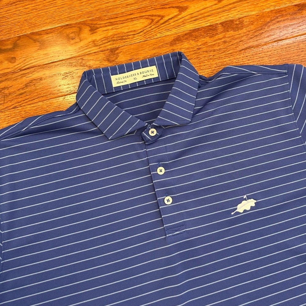 Holderness & Bourne Taylor Performance Golf Polo Shirt Mens XL Blue Striped